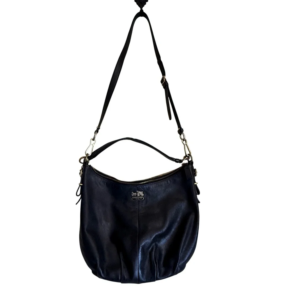Coach Black Leather Crossbody Hobo Shoulder Bag Designer Purse Handbag